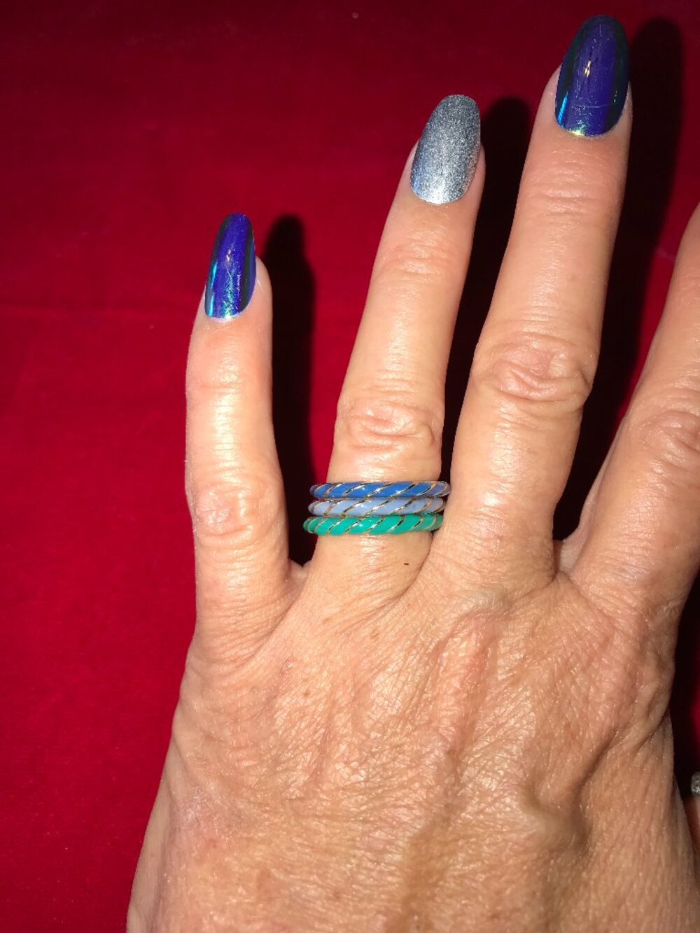 Stack of 3 Twisted Gold & Enamel Rings - Picture 2 of 4